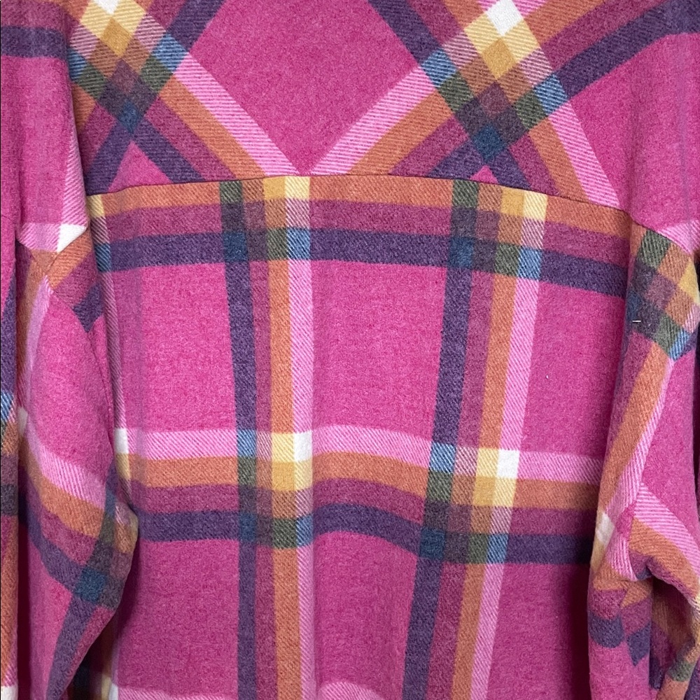 Zenana size XL Pink and Orange Plaid Fleece Button Down Shirt with Pockets - Picture 9 of 10